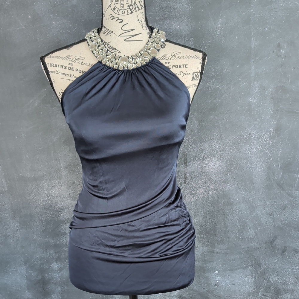 Moda International Navy Halter Top with Embellished Neck And T-Back
